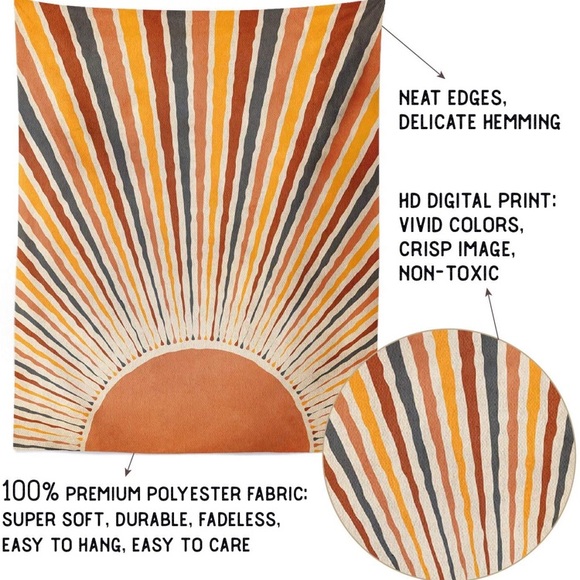 Boho Sunset/Sunrise Hippie Indie Mandala Tapestry Art Yoga Mat/Room/Dorm Decor - Picture 4 of 7